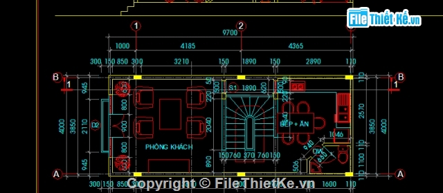 nhà biệt thự,Thiết kế biệt thự 4 tầng1 mái kt 4mx.7m,Bản vẽ BT 4 tầng